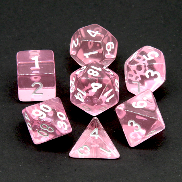 Gaming Set Accessories - Dés polyédriques transparents roses clairs pour